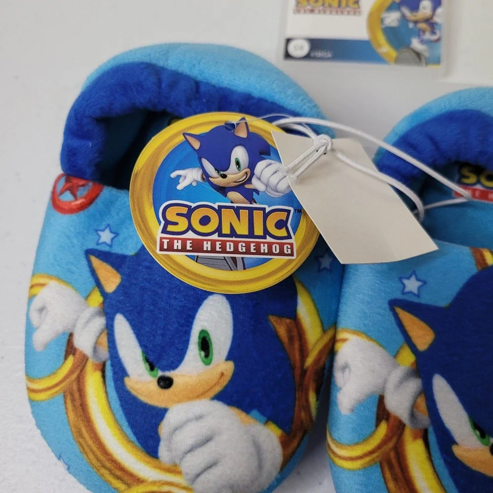 Sonic The‎ Hedgehog Toddler Boys Blue Plush Slipper Shoes Size 5/6 NEW